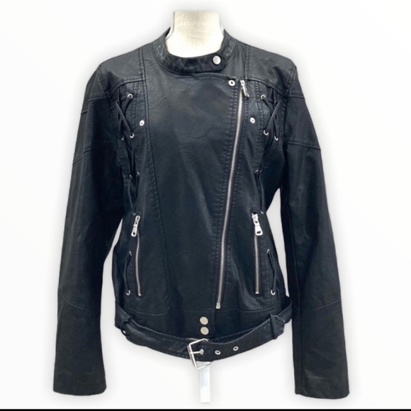 Ci Sono Jackets & Blazers - CI SONO BLACK FAUX LEATHER MOTORCYCLE MOTO BIKER JACKET XL